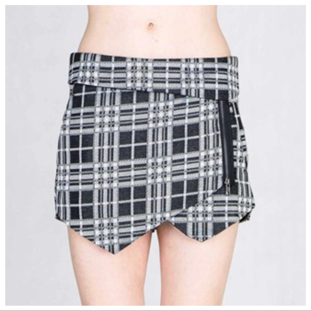 Chic Plaid Skort with asymmetrical wrap zipper
